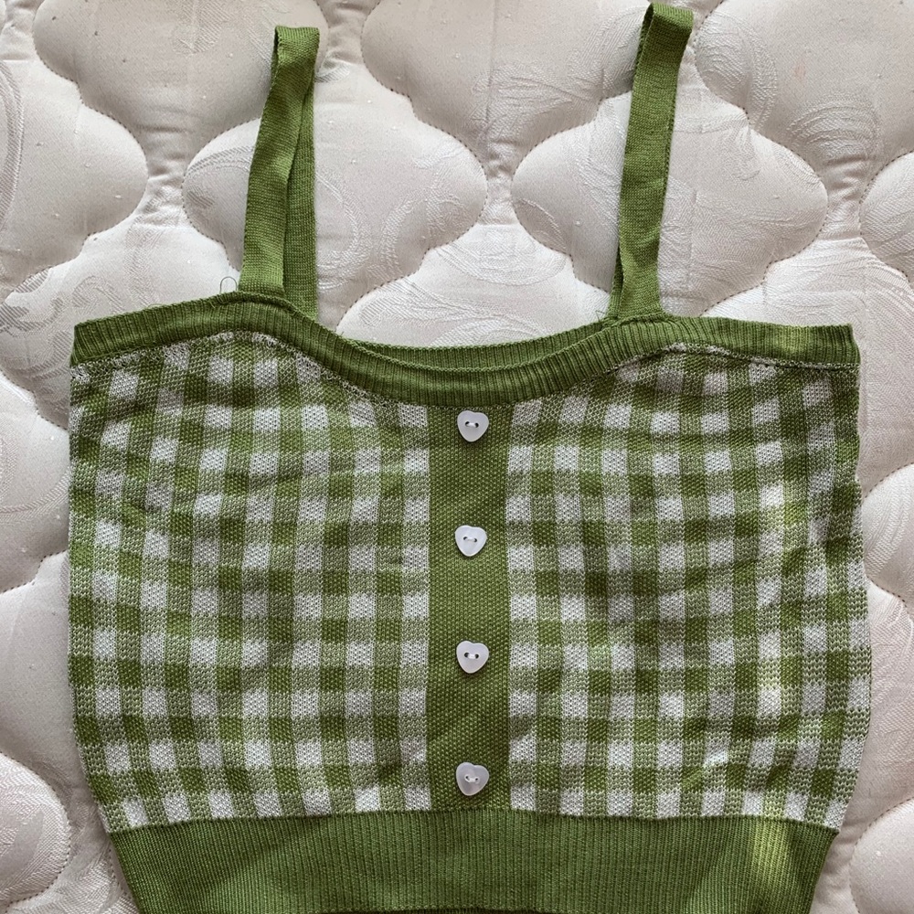 green gingham heart button tank!